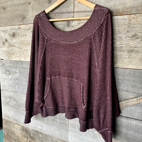 We the Free West End V-Back Top Waffle Thermal Knit Oversized Slouchy Grunge XS - Picture 6 of 14